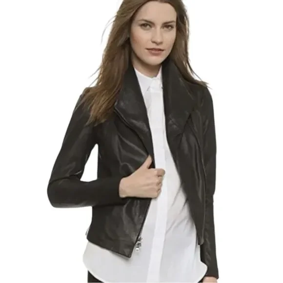 VINCE. Scuba Black 100% Leather Jacket Size XS